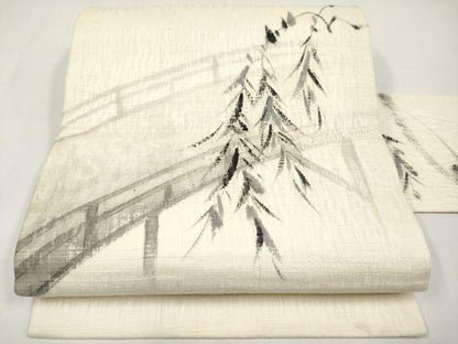 平和屋着物＊夏物　九寸名古屋帯　作家物　手描き　渡り橋文　正絹　逸品　CABJ5754tx