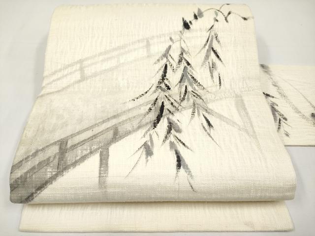平和屋着物＊夏物　九寸名古屋帯　作家物　手描き　渡り橋文　正絹　逸品　CABJ5754tx