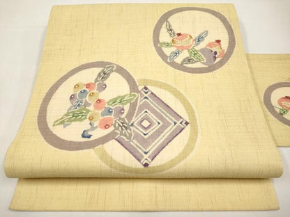 平和屋着物＊夏物　九寸名古屋帯　型染　成り物　麻　逸品　CABJ5755tx