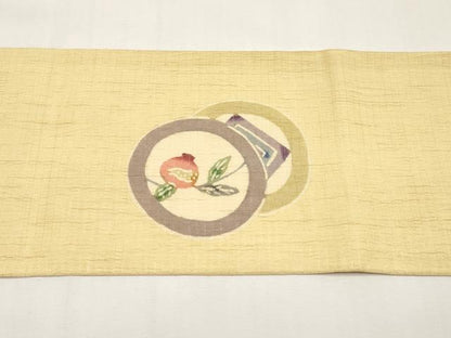 平和屋着物＊夏物　九寸名古屋帯　型染　成り物　麻　逸品　CABJ5755tx