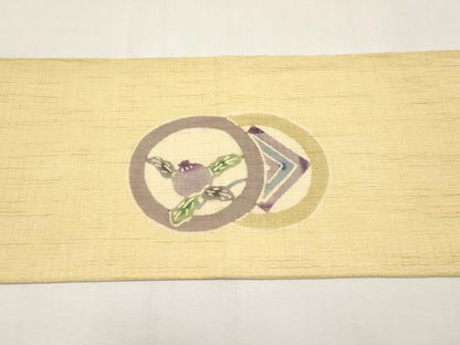 平和屋着物＊夏物　九寸名古屋帯　型染　成り物　麻　逸品　CABJ5755tx