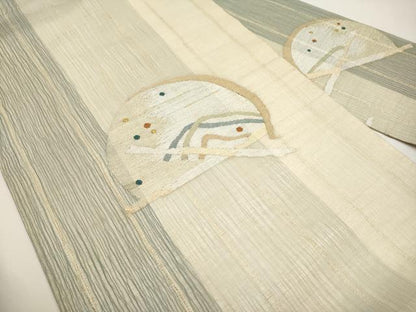 平和屋着物＊夏物　九寸名古屋帯　すくい織　抽象文　金銀糸　正絹　逸品　CABJ5758tx