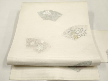 平和屋着物＊夏物　九寸名古屋帯　唐織　地紙草花文　金銀糸　正絹　逸品　CABJ5759tx