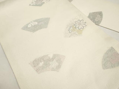 平和屋着物＊夏物　九寸名古屋帯　唐織　地紙草花文　金銀糸　正絹　逸品　CABJ5759tx