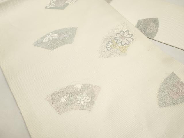平和屋着物＊夏物　九寸名古屋帯　唐織　地紙草花文　金銀糸　正絹　逸品　CABJ5759tx