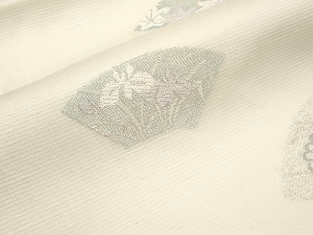 平和屋着物＊夏物　九寸名古屋帯　唐織　地紙草花文　金銀糸　正絹　逸品　CABJ5759tx
