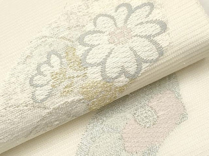 平和屋着物＊夏物　九寸名古屋帯　唐織　地紙草花文　金銀糸　正絹　逸品　CABJ5759tx