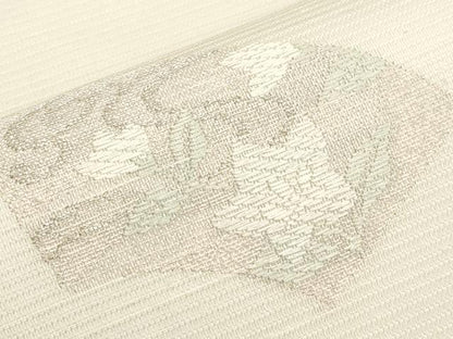 平和屋着物＊夏物　九寸名古屋帯　唐織　地紙草花文　金銀糸　正絹　逸品　CABJ5759tx