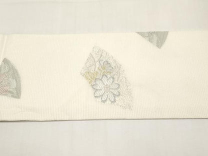 平和屋着物＊夏物　九寸名古屋帯　唐織　地紙草花文　金銀糸　正絹　逸品　CABJ5759tx