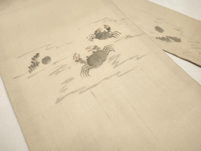 平和屋着物＊夏物　九寸名古屋帯　作家物　手描き　カニ　蟹　正絹　逸品　未使用　CABJ5760tx