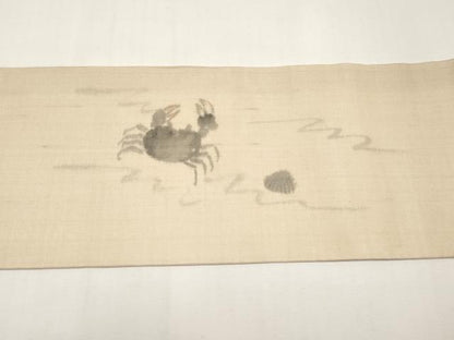 平和屋着物＊夏物　九寸名古屋帯　作家物　手描き　カニ　蟹　正絹　逸品　未使用　CABJ5760tx