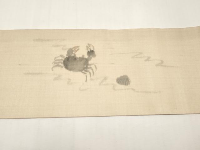 平和屋着物＊夏物　九寸名古屋帯　作家物　手描き　カニ　蟹　正絹　逸品　未使用　CABJ5760tx