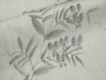 平和屋着物＊夏物　九寸名古屋帯　作家物　手描き　枝花文　銀通し地　正絹　逸品　未使用　CABJ5761tx