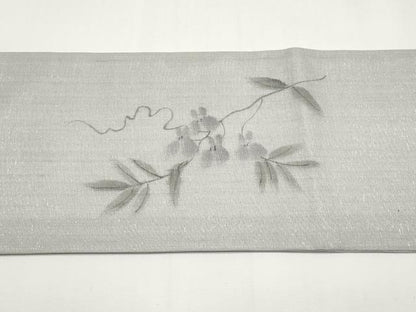 平和屋着物＊夏物　九寸名古屋帯　作家物　手描き　枝花文　銀通し地　正絹　逸品　未使用　CABJ5761tx