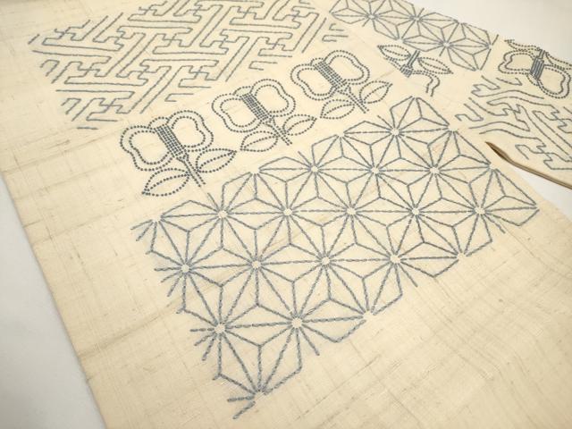 平和屋着物＊夏物　中国三大刺繍　相良刺繍　刺し子　九寸名古屋帯　紬地　遠州椿　正絹　逸品　CABJ5762tx