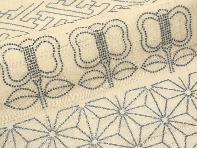 平和屋着物＊夏物　中国三大刺繍　相良刺繍　刺し子　九寸名古屋帯　紬地　遠州椿　正絹　逸品　CABJ5762tx