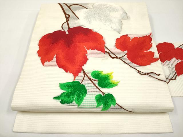 平和屋着物＊夏物　九寸名古屋帯　蔦の葉文　銀糸　正絹　逸品　CABJ5770tx