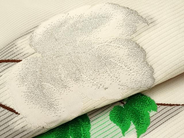 平和屋着物＊夏物　九寸名古屋帯　蔦の葉文　銀糸　正絹　逸品　CABJ5770tx