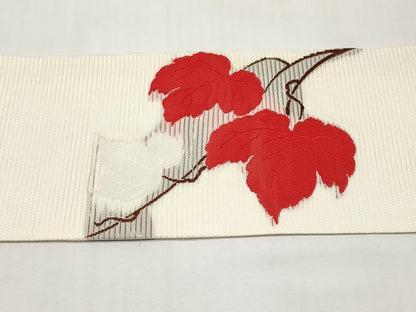 平和屋着物＊夏物　九寸名古屋帯　蔦の葉文　銀糸　正絹　逸品　CABJ5770tx