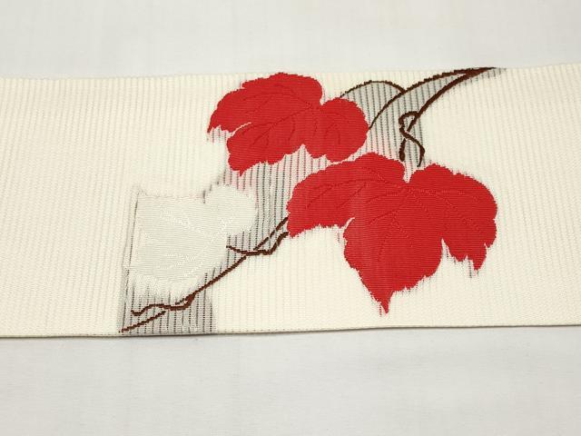 平和屋着物＊夏物　九寸名古屋帯　蔦の葉文　銀糸　正絹　逸品　CABJ5770tx