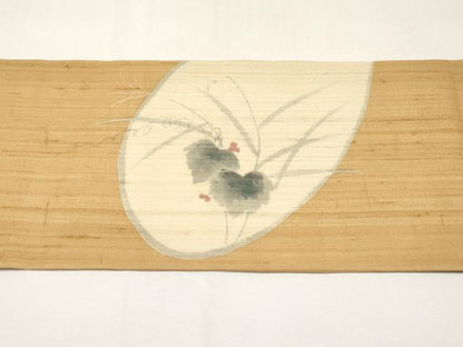 平和屋着物＊夏物　九寸名古屋帯　手描き　紬地　トンボ　葡萄蔦の葉文　正絹　逸品　CABJ5771tx