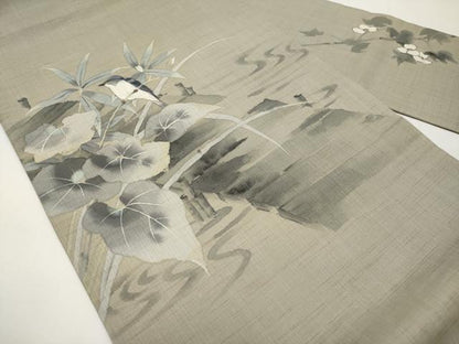 平和屋着物＊夏物　二代目清次郎　手描き　九寸名古屋帯　休み鳥　麻　逸品　CABJ5772tx