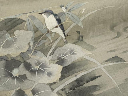 平和屋着物＊夏物　二代目清次郎　手描き　九寸名古屋帯　休み鳥　麻　逸品　CABJ5772tx