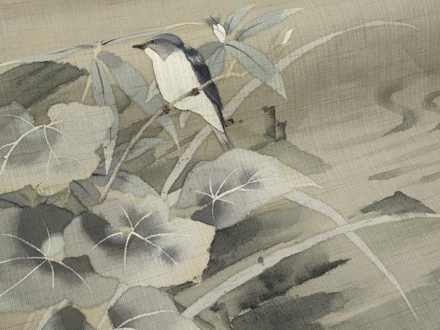 平和屋着物＊夏物　二代目清次郎　手描き　九寸名古屋帯　休み鳥　麻　逸品　CABJ5772tx