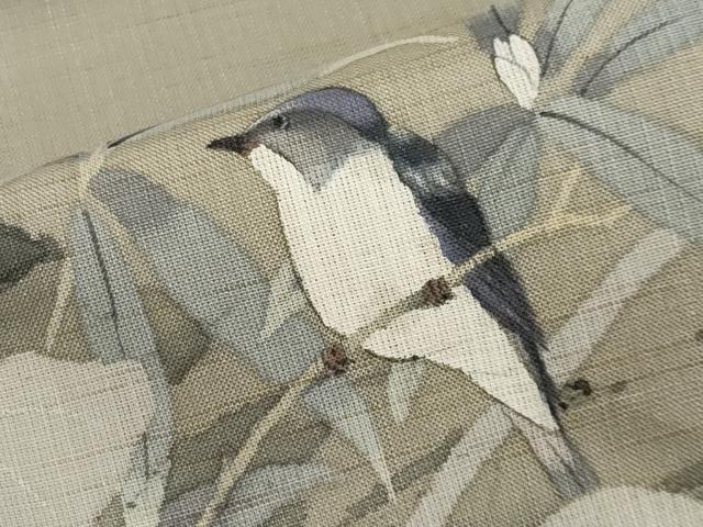 平和屋着物＊夏物　二代目清次郎　手描き　九寸名古屋帯　休み鳥　麻　逸品　CABJ5772tx