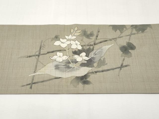 平和屋着物＊夏物　二代目清次郎　手描き　九寸名古屋帯　休み鳥　麻　逸品　CABJ5772tx