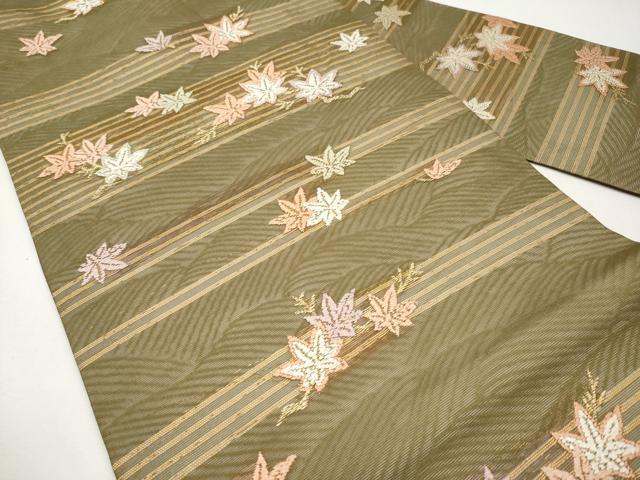 平和屋着物＊夏物　九寸名古屋帯　唐織　楓文　金糸　正絹　逸品　CABJ5779tx