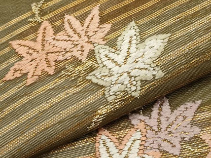 平和屋着物＊夏物　九寸名古屋帯　唐織　楓文　金糸　正絹　逸品　CABJ5779tx