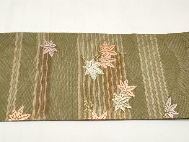 平和屋着物＊夏物　九寸名古屋帯　唐織　楓文　金糸　正絹　逸品　CABJ5779tx