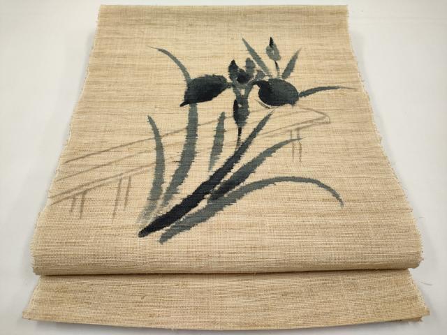 平和屋着物＊夏物　八寸名古屋帯　手描き　八ツ橋文　麻・自然布　逸品　CABJ5783tx