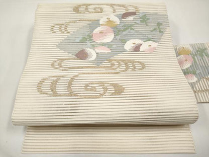 平和屋着物＊夏物　八寸名古屋帯　絽綴れ　地紙枝花文　金糸　正絹　逸品　未使用　CABJ5784tx