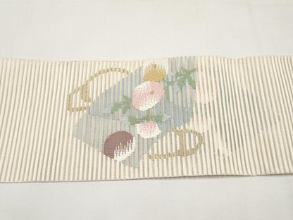 平和屋着物＊夏物　八寸名古屋帯　絽綴れ　地紙枝花文　金糸　正絹　逸品　未使用　CABJ5784tx