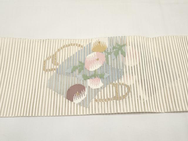 平和屋着物＊夏物　八寸名古屋帯　絽綴れ　地紙枝花文　金糸　正絹　逸品　未使用　CABJ5784tx