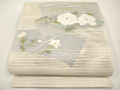 平和屋着物＊夏物　八寸名古屋帯　絽綴れ　地紙枝花文　金銀糸　正絹　逸品　CABJ5787tx