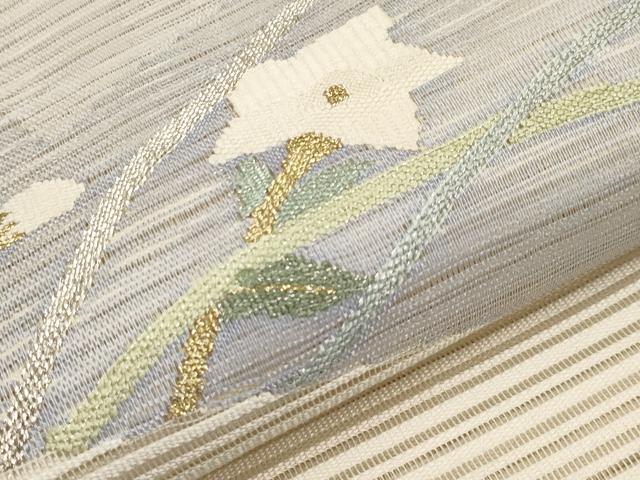 平和屋着物＊夏物　八寸名古屋帯　絽綴れ　地紙枝花文　金銀糸　正絹　逸品　CABJ5787tx