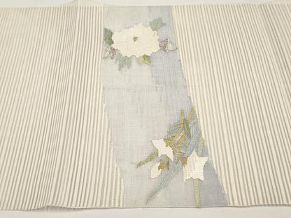 平和屋着物＊夏物　八寸名古屋帯　絽綴れ　地紙枝花文　金銀糸　正絹　逸品　CABJ5787tx