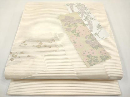 平和屋着物＊夏物　八寸名古屋帯　絽綴れ　短冊枝花文　金糸　正絹　逸品　CABJ5793tx