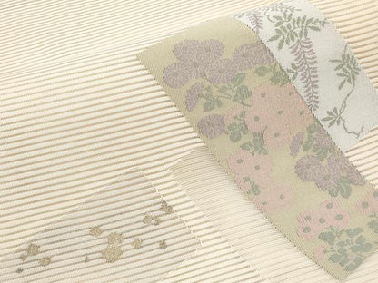 平和屋着物＊夏物　八寸名古屋帯　絽綴れ　短冊枝花文　金糸　正絹　逸品　CABJ5793tx