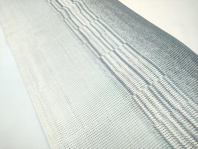 平和屋着物＊夏物　八寸名古屋帯　組織　間道　銀糸　正絹　逸品　CABJ5798tx