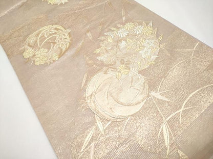 平和屋着物＊夏物　六通柄袋帯　花丸文　金糸　正絹　逸品　CABJ5804tx