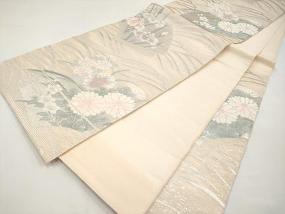 平和屋着物＊夏物　六通柄袋帯　地紙草花文　銀糸　正絹　逸品　CABJ5812tx