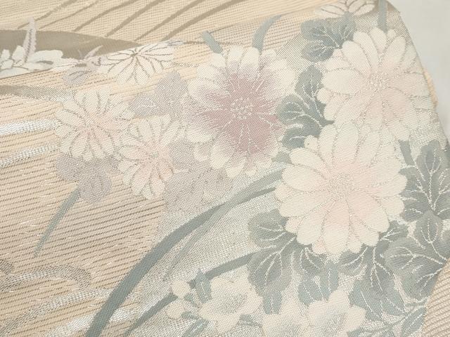 平和屋着物＊夏物　六通柄袋帯　地紙草花文　銀糸　正絹　逸品　CABJ5812tx