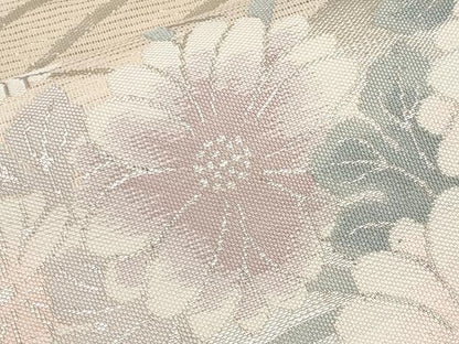 平和屋着物＊夏物　六通柄袋帯　地紙草花文　銀糸　正絹　逸品　CABJ5812tx