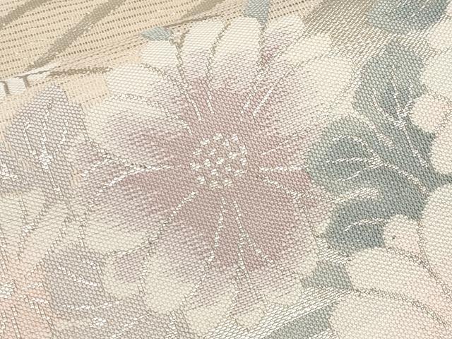 平和屋着物＊夏物　六通柄袋帯　地紙草花文　銀糸　正絹　逸品　CABJ5812tx
