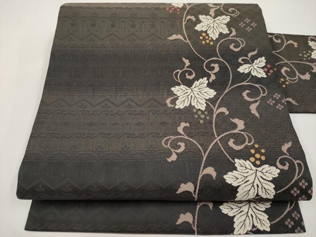 平和屋着物＊夏物　九寸名古屋帯　葡萄蔦の葉文　正絹　逸品　未使用　CABJ5822tx