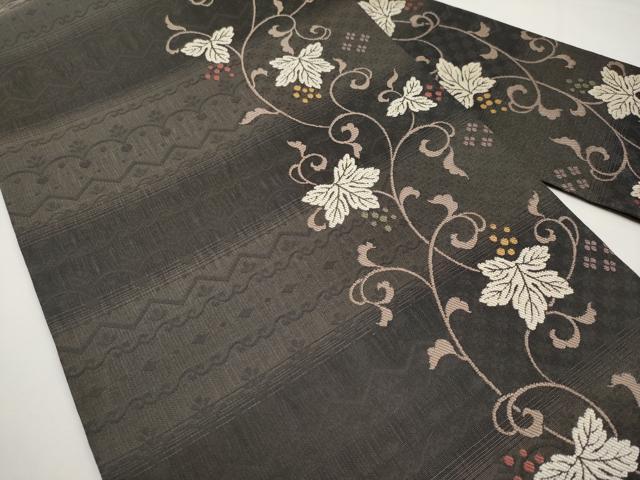 平和屋着物＊夏物　九寸名古屋帯　葡萄蔦の葉文　正絹　逸品　未使用　CABJ5822tx